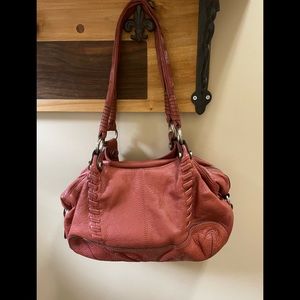 b. makowsky leather rust with silver hardware shoulder bag